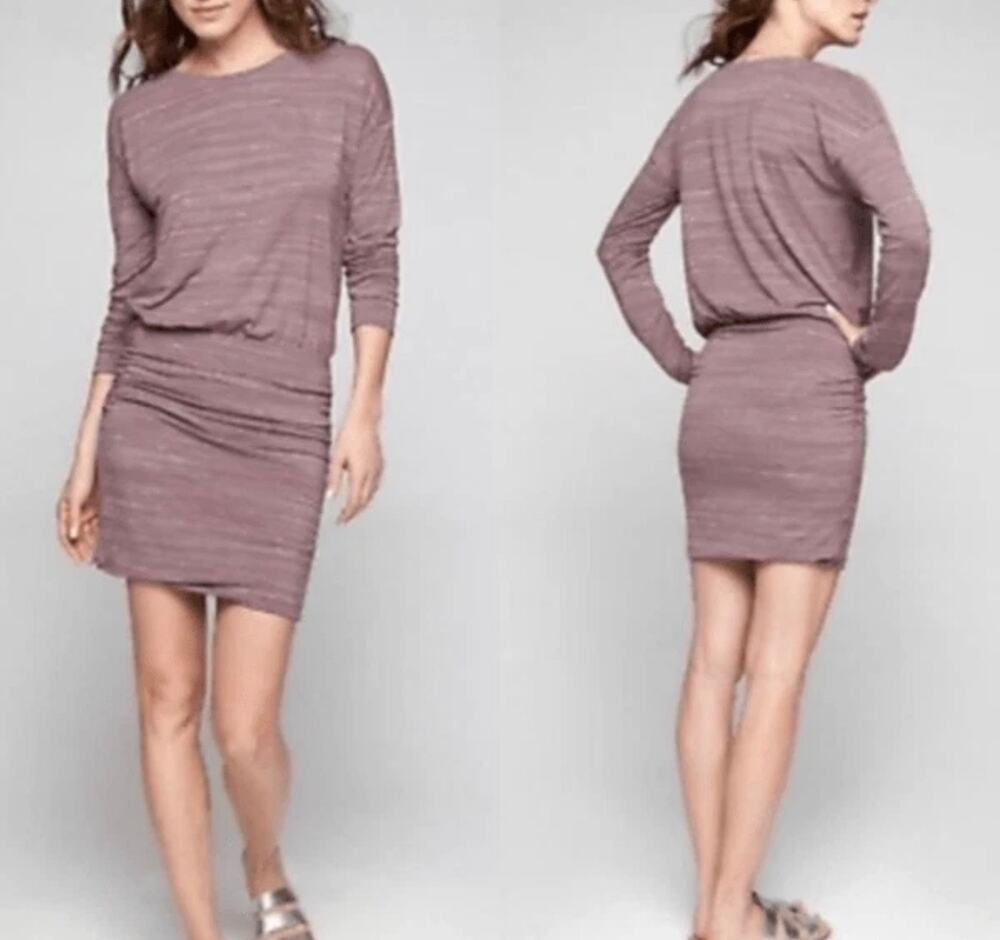 Athleta Avenues Dress Purple Long Sleeve Ruched Side Soft Knit NWT